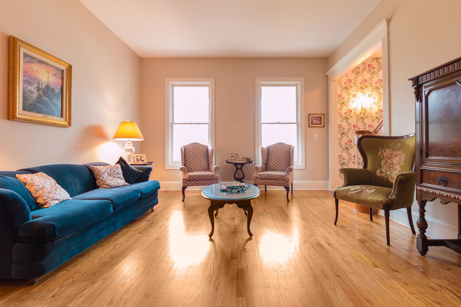 living room with light hardwood