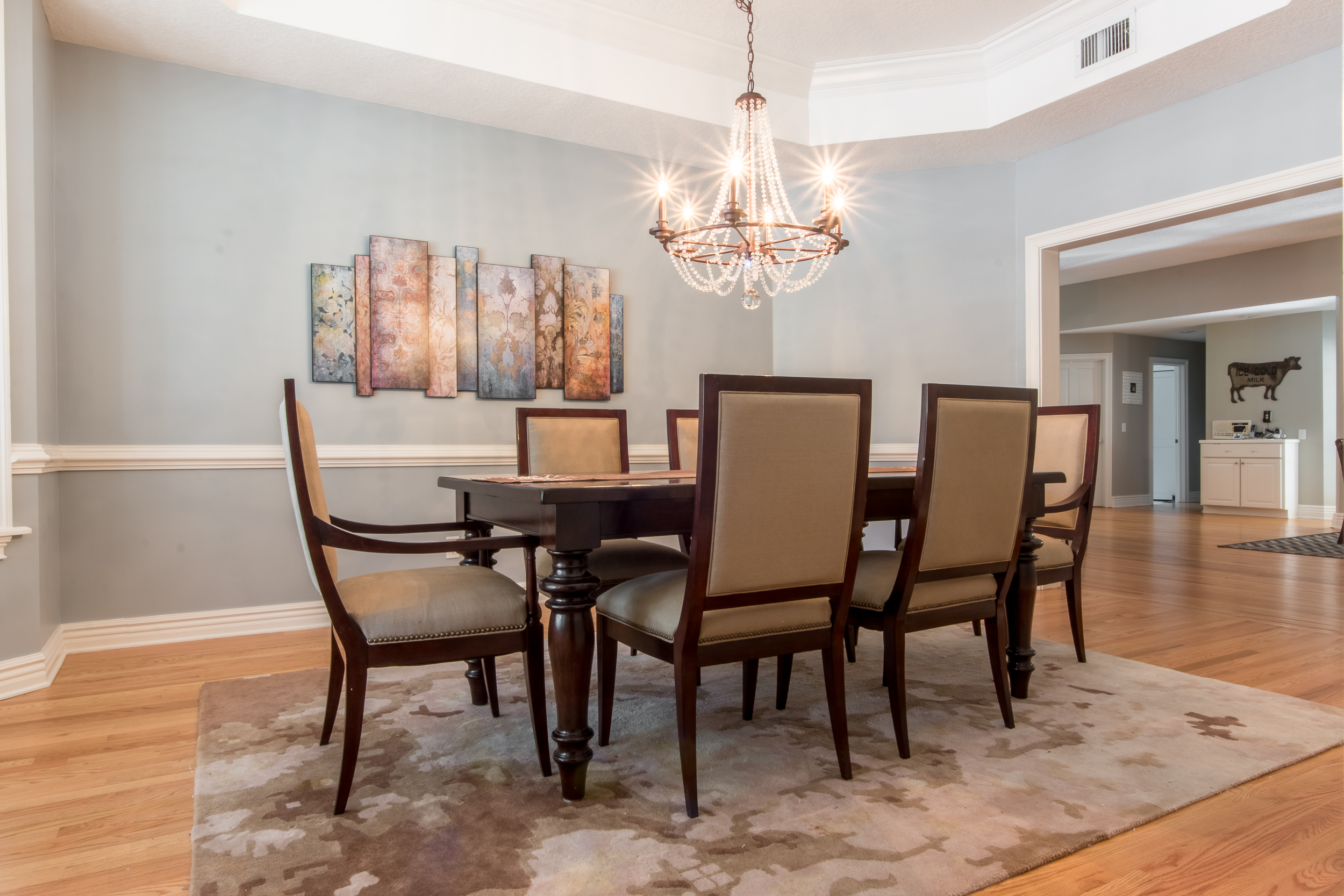 Natural Solid Oak flooring formal dining room